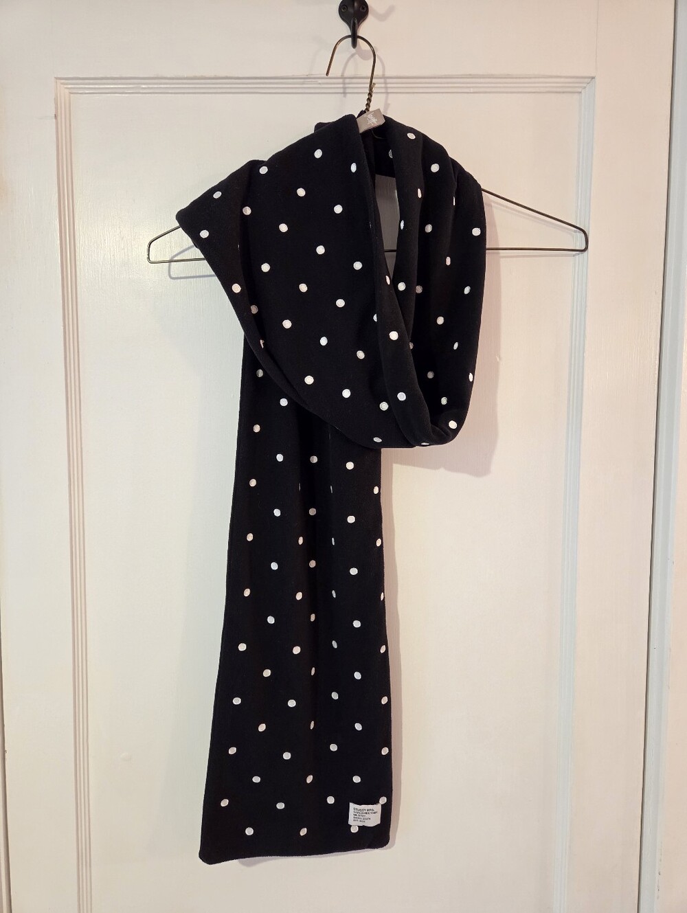 Stussy Black Fleece Scarf with White Polka Dots